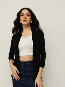 Espresso Women Black Solid Open Front Shrug