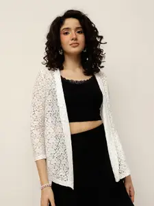 Espresso Women Off-White Self Design Open Front Shrug