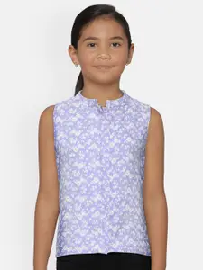 AND Girls Blue & White Regular Fit Printed Casual Shirt