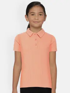 AND Girls Peach-Coloured Solid Polo Collar T-shirt