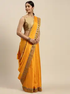 Indian Women Mustard Solid Ready to Wear Saree