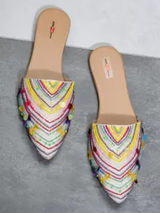 Shezone Women Cream-Coloured Woven Design Open Toe Flats