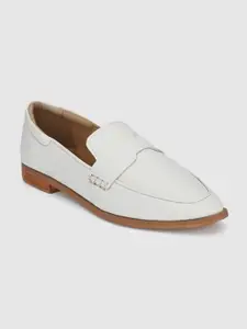 her by invictus Women Off White Solid Pointed Toe Loafers