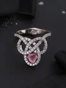 Voylla Silver Plated Pink & White CZ Studded Finger Ring