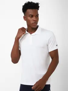 Reebok Men Black Workout Slim Fit Polo Collar Training T-shirt