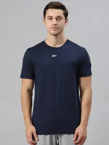 Reebok Men Navy Blue Printed Back Slim Fit Training Structure T-shirt