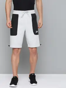 Reebok Men Grey & Black Colourblocked Slim Fit MYT Sports Shorts