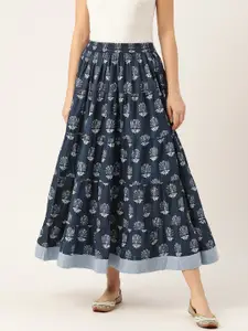 Shae by SASSAFRAS Blue Pure Cotton Printed Maxi Tiered Skirt