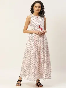 Shae by SASSAFRAS Women White & Red Printed Pure Cotton Tiered Maxi Dress