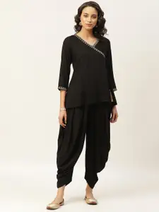 Shae by SASSAFRAS Women Black Solid Angrakha Top with Dhoti Pants