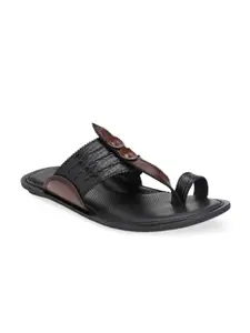 Hitz Men Black & Brown Comfort Sandals