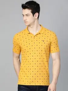 Louis Philippe Sport Men Mustard Yellow & Black Printed Polo Collar T-shirt