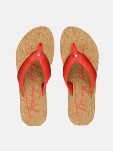 Tommy Hilfiger Women Red Striped Thong Flip-Flops
