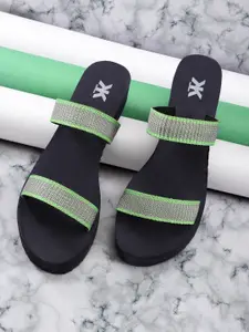 Kook N Keech Women Green & Grey Woven Design Flip Flops