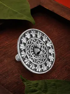 Rubans Oxidised Silver-Plated Floral Filigree Handcrafted Adjustable Finger Ring