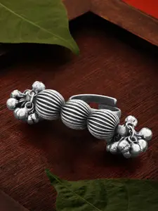 Rubans Oxidised Silver-Plated Ghungroo-Studded Handcrafted Adjustable Finger Ring
