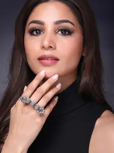 Rubans Oxidised Silver-Plated Ghungroo-Studded Handcrafted Adjustable Finger Ring