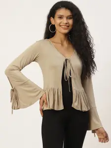 Trend Arrest Women Beige Solid Tie-Up Shrug