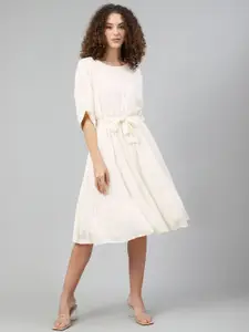 Femella Women Off-White Tiered Solid A-Line Dress