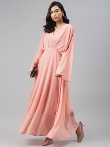 SASSAFRAS Women Pink Solid Maxi Dress With Flared Sleeved