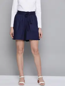 Chemistry Women Navy Blue Solid Regular Fit Shorts