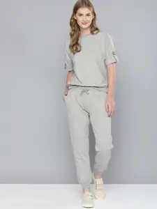 M&H Easy Women Grey Melange Solid T-shirt with Joggers