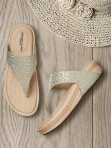 Anouk Gold-Toned Printed Shimmer Comfort Heels