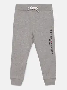 Tommy Hilfiger Boys Grey Solid Pure Cotton Slim Fit Joggers