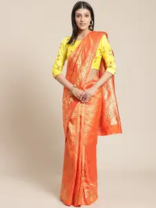Chhabra 555 Orange & Golden Woven Design Banarasi Saree