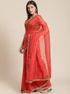 Chhabra 555 Red & Golden Checked Chanderi Gharchola Saree