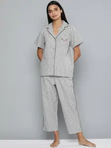 Chemistry Women Grey & White Checked Night suit
