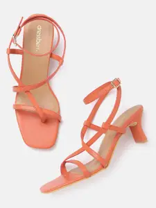 DressBerry Women Orange Solid Strappy Heels
