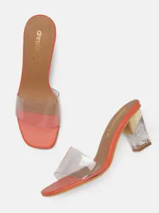 DressBerry Women Transparent & Orange Solid Block Heels