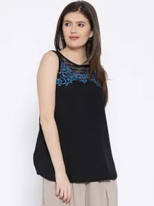 109F Black Polyester Embroidered Top