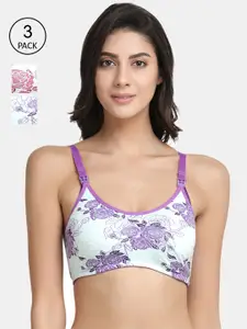 Inner Sense Pack Of 3 White & Purple Printed Non-Wired Non Padded Maternity Sustainable Bras