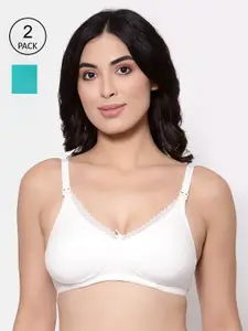 Inner Sense Blue & Off-White Set of 2 Solid Underwired Non Padded Maternity Sustainable Bra IMB003E_3B