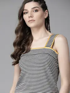 The Roadster Lifestyle Co Black & White Self-Striped Monochrome Knitted Top