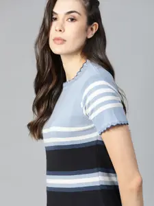 The Roadster Lifestyle Co Blue & White Striped Flat Knit Top