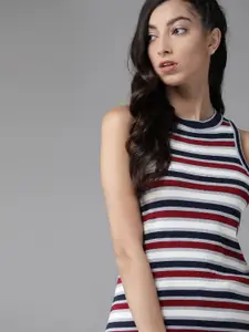 The Roadster Lifestyle Co Off-White & Blue Striped Flat Knit Top