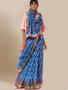 Chhabra 555 Turquoise Blue Silk Cotton Printed Bhagalpuri Saree