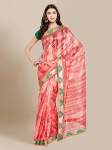 Chhabra 555 Pink & Green Silk Cotton Printed Saree with Zari Border