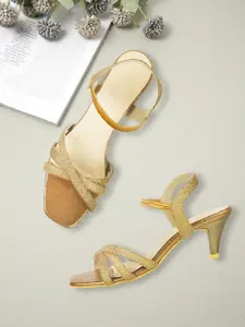 Metro Women Gold-Toned Embellished Kitten Heels