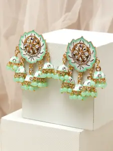 PANASH Gold-Toned & Green Contemporary Drop Earrings