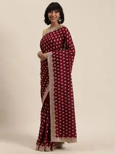 MOHEY Maroon & Golden Embroidered Saree