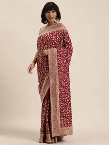 MOHEY Purple Floral Embroidered Celebrity Saree