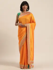 MOHEY Mustard Yellow Solid Celebrity Saree with Embroidered Detail