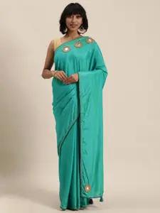 MOHEY Sea Green Solid Celebrity Saree with Embellished Detail