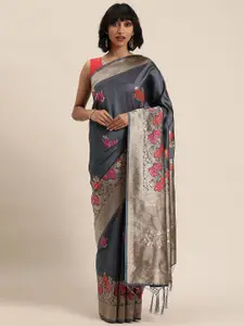 MOHEY Grey Woven Design Silk Blend Saree