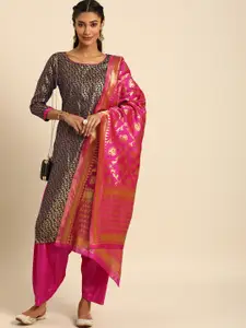 Rajnandini Navy Blue & Pink Silk Blend Unstitched Dress Material