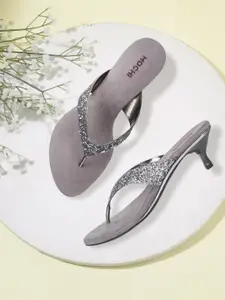 Mochi Women Grey Embellished Heels